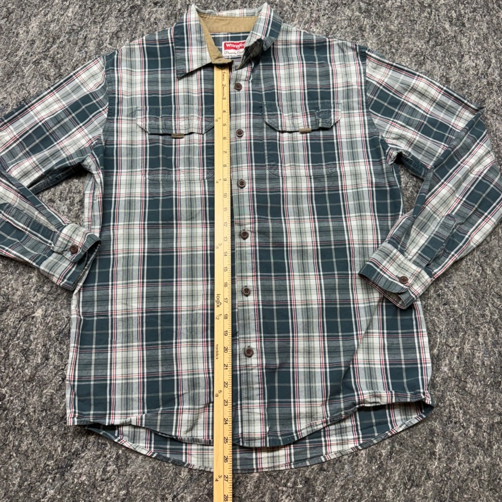 Wrangler Premium Quality Mens Plaid Button‎ Down Shirt Green White Red Size M - Picture 2 of 10